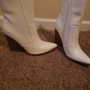 Winter white faux leather western boots
